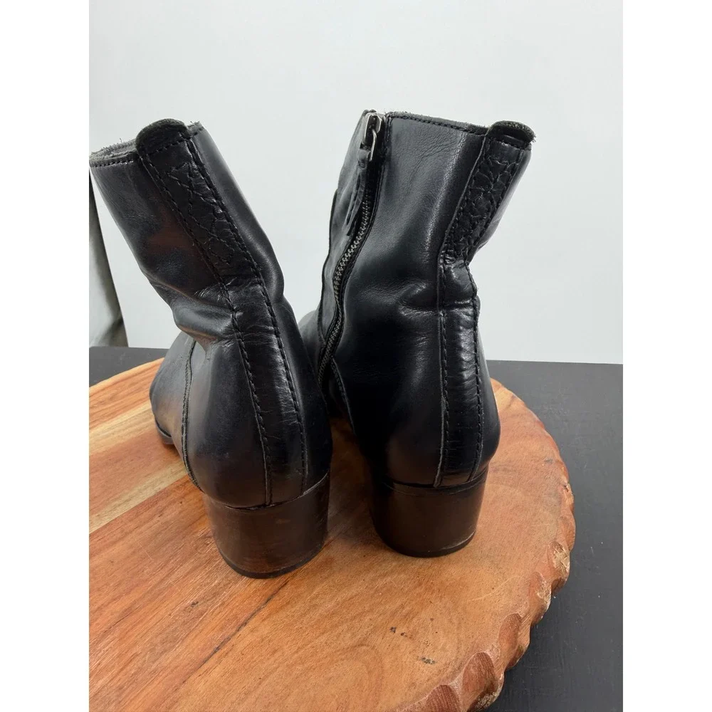 Frye Ankle Boots Women Size 8 Black Leather Pointed Toe Block Heel Zip